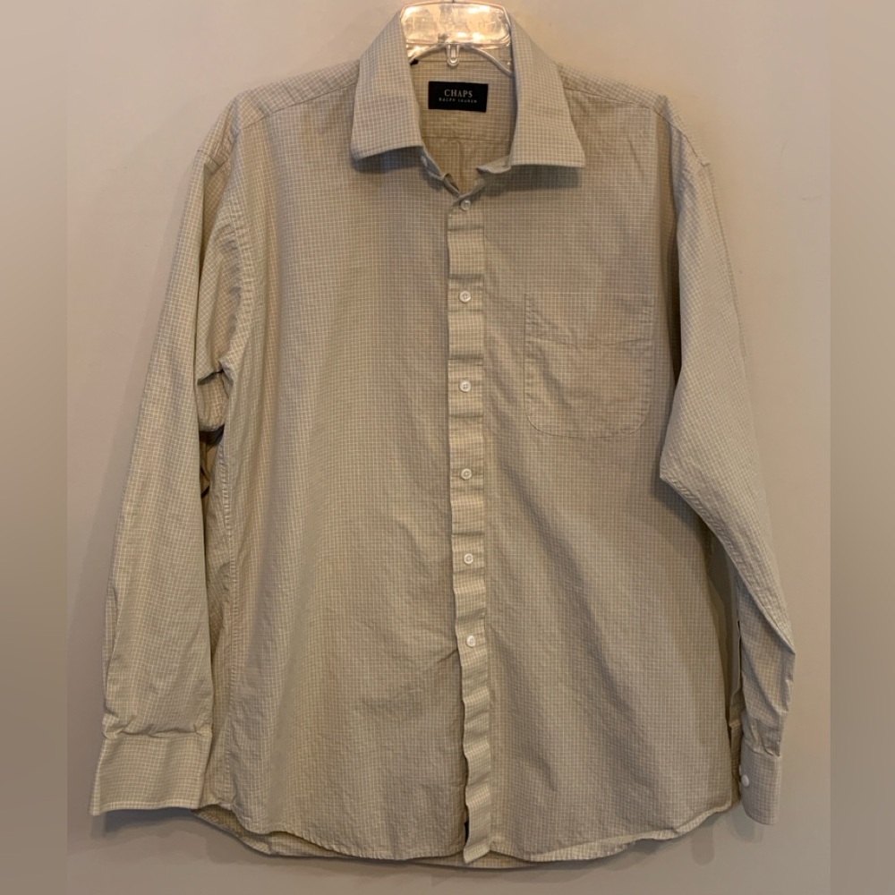 3/$20 CHAPS by Ralph Lauren Men's Beige Checkered Shirt